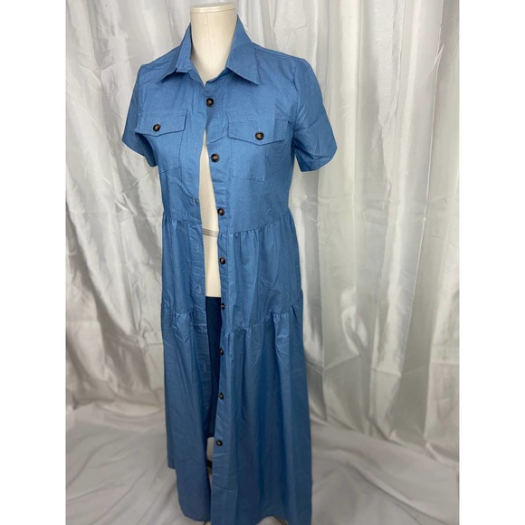 Chambray Tiered Button Down Dress - Picture 4 of 7